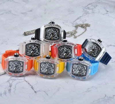 OEM Sports Luminous Silicone Iced Out Stainless Steel Back Plastic Case Wrist Quartz Watch For Men