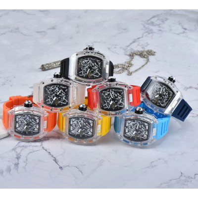 OEM Sports Luminous Silicone Iced Out Stainless Steel Back Plastic Case Wrist Quartz Watch For Men