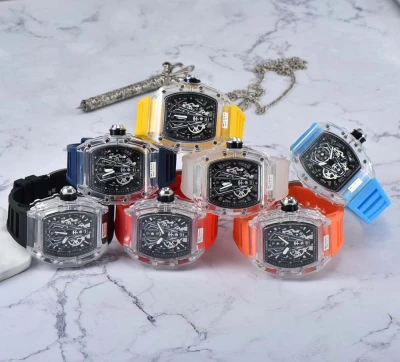 High Quality Silicone Strap Iced Out Fashion Casual Business European Style Plastic Case Wrist Men Quartz Watch