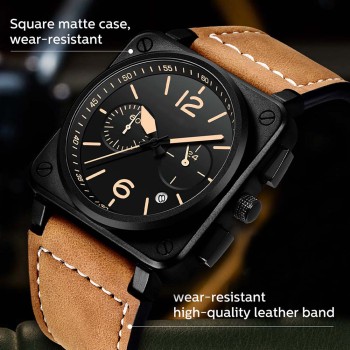 Popular Multi-functional Leather Waterproof Fashion Sports Calendar 6-pointer 24-hours Chronometer Wrist Quartz Watch