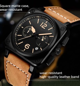 Popular Multi-functional Leather Waterproof Fashion Sports Calendar 6-pointer 24-hours Chronometer Wrist Quartz Watch