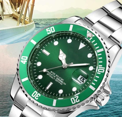 New Hot Sale Business Water Ghost Luminous Calendar Waterproof Stainless Steel Quartz Watch For Men