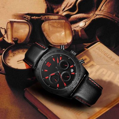 Classic  Waterproof Chronograph Round Causal Stainless Steel Custom  High Quality Luxury Leather Wrist Quartz Watch For Men