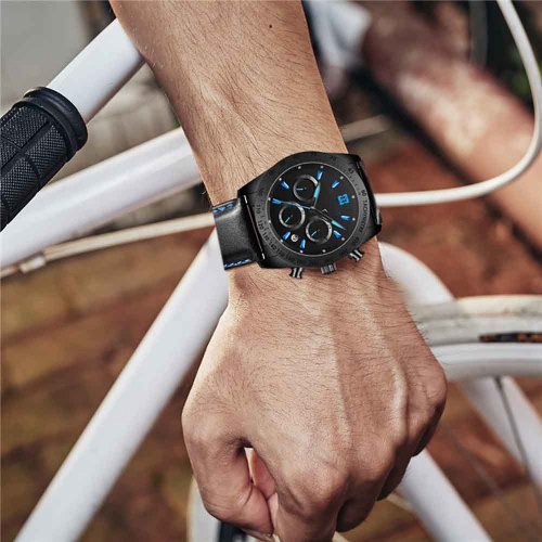 Classic  Waterproof Chronograph Round Causal Stainless Steel Custom  High Quality Luxury Leather Wrist Quartz Watch For Men
