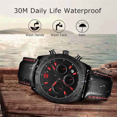 Classic  Waterproof Chronograph Round Causal Stainless Steel Custom  High Quality Luxury Leather Wrist Quartz Watch For Men