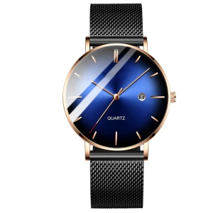 Calender Luxury Fashion Waterproof Ultra-thin Dial Stainless Steel Back High Quality Quartz Watch For Men