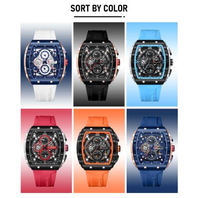 Fashion Sports Watches Large Dial Unique Square Barrel Luxurs Uhr Hollow Design Quartz Wristwatches Auto Date Orologio Uomo