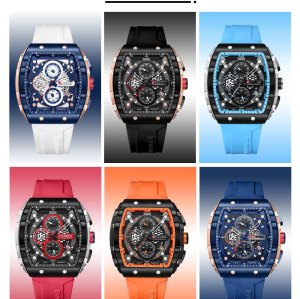 Fashion Sports Watches Large Dial Unique Square Barrel Luxurs Uhr Hollow Design Quartz Wristwatches Auto Date Orologio Uomo