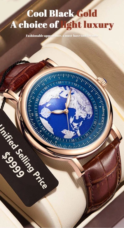 Watches Men Wrist Business Custom Luxus Uhr Fashion Water Resistant Blue Earth Quartz Movement Wrist Watches For Men Orologio