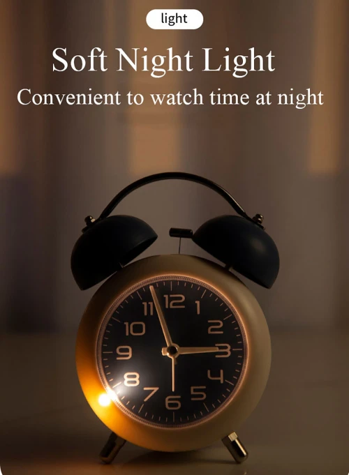 Wholesale 4 Inch Vintage Small Analog Silent Backlight Table Desk Alarm Clock Battery Operated With Metal Twin Bell Alarm Clock