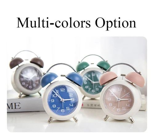 Wholesale 4 Inch Vintage Small Analog Silent Backlight Table Desk Alarm Clock Battery Operated With Metal Twin Bell Alarm Clock