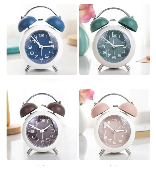 Wholesale 4 Inch Vintage Small Analog Silent Backlight Table Desk Alarm Clock Battery Operated With Metal Twin Bell Alarm Clock