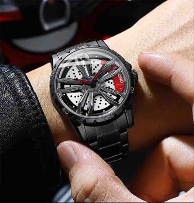 Sports Wheel Watches Men Wrist Cool 3D Design Black Rim Car Waterproof Relogio Masculino Watch