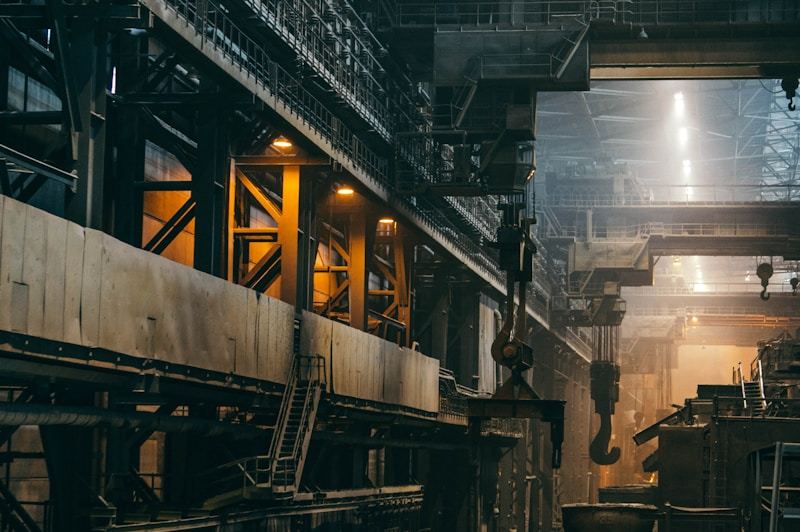 Large industrial factory interior with machinery