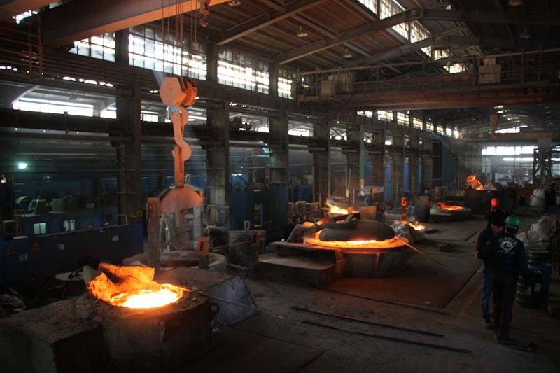 Industrial steel factory with heavy melting equipment