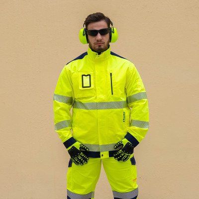 Fluorescent Green industrial workwear Hi-Vis jacket for man custom clothing manufacturers