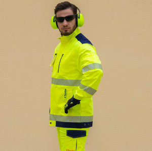 Fluorescent Green industrial workwear Hi-Vis jacket for man custom clothing manufacturers