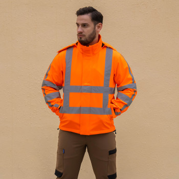 Fluorescent Orange Reflective Safety Jacket industrial workwear Hi-Vis jacket for man custom clothes factory