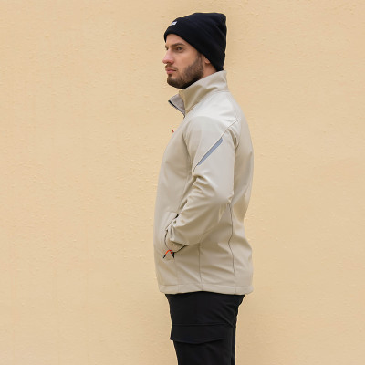 Custom Beige Men's Softshell Jacket Windproof Breathable Jacket for Men Workwear for Outdoor