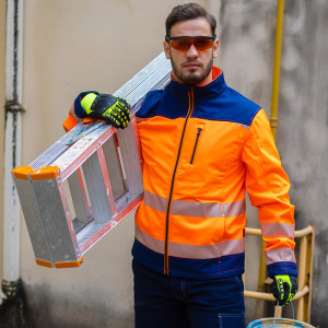 Fluorescent Orange industrial workwear Hi-Vis jacket HiVis Workwear for man custom clothing factory
