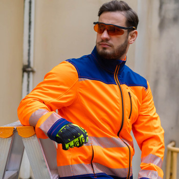 Fluorescent Orange industrial workwear Hi-Vis jacket for man custom clothing factory
