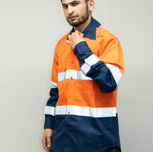OEM Men Safety work shirts with reflective tape Orange color Workwear Industrial work shirts