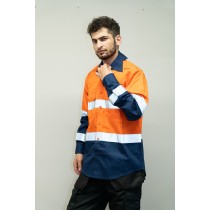 OEM Men Safety work shirts with reflective tape Orange color Workwear Industrial work shirts