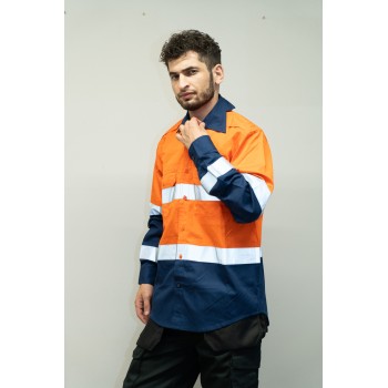 OEM Men Safety work shirts with reflective tape Orange color Workwear Industrial work shirts