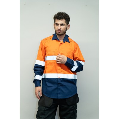 OEM Men Safety work shirts with reflective tape Orange color Workwear Industrial work shirts