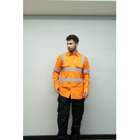 OEM Men Safety work shirts with reflective tape Orange color Durable construction work shirts