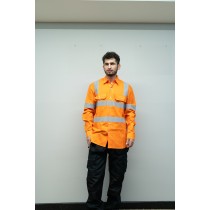 OEM Men Safety work shirts with reflective tape Orange color Durable construction work shirts