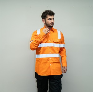 OEM Men Safety work shirts with reflective tape Orange color Workwear Durable construction work shirts