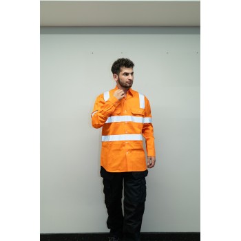 OEM Men Safety work shirts with reflective tape Orange color Workwear Durable construction work shirts