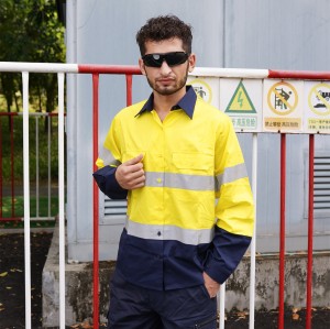 OEM Men Safety work shirts with reflective tape yellow color High visibility work shirts