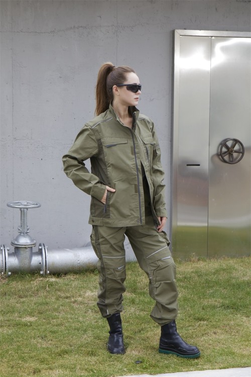 Customized Green Workwear Jacket Multi Pockets Work Jacket for Industrial Durable Work Clothes