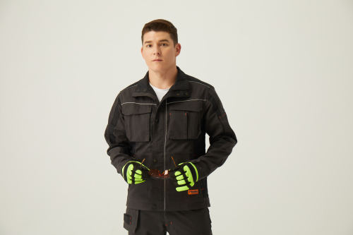 Factory Supply Twill Workwear Multi Pockets Grey Black Heavy Duty Work Jacket Durable Work Clothes