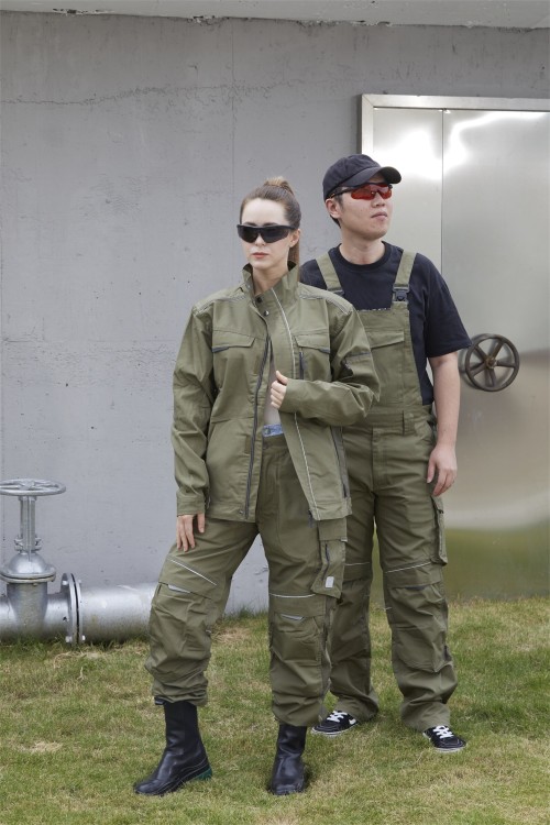 OEM Work Clothes durable green Bib Pants  Multi-pocket Work Trousers Workwear Safety Work Pants for industry