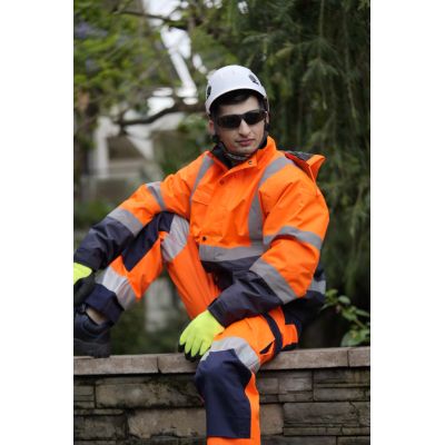 Fluorescent Orange Parka industrial workwear Hi-Vis jacket for man custom garment factory