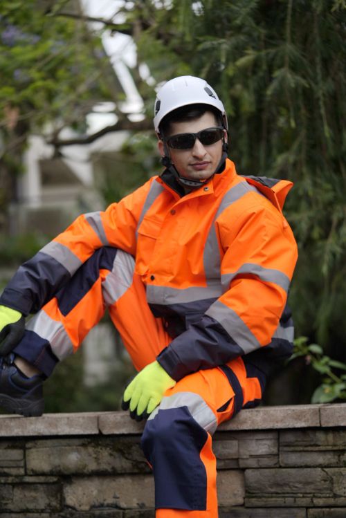 Fluorescent Orange Parka industrial workwear Hi-Vis jacket for man custom garment factory