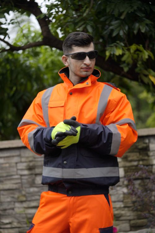Fluorescent Orange Parka industrial workwear Hi-Vis jacket for man custom garment factory
