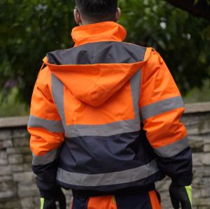 Fluorescent Orange Parka industrial workwear Hi-Vis jacket for man custom garment factory