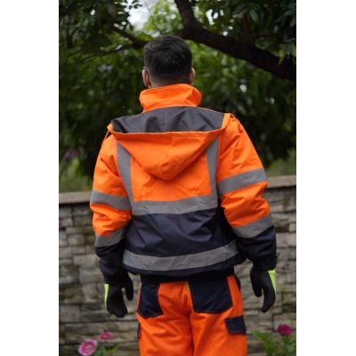 Fluorescent Orange Parka industrial workwear Hi-Vis jacket for man custom garment factory