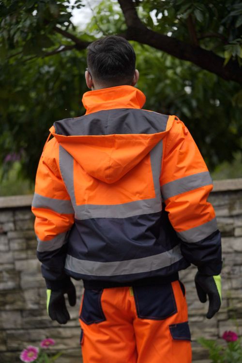 Fluorescent Orange Parka industrial workwear Hi-Vis jacket for man custom garment factory
