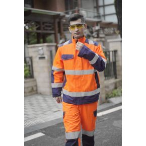 Durable Hi-Vis Safety Jacket Fluorescent Orange EN ISO Workwear Manufacturer OEM