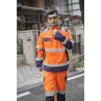 Durable Hi-Vis Safety Jacket Fluorescent Orange EN ISO Workwear Manufacturer OEM