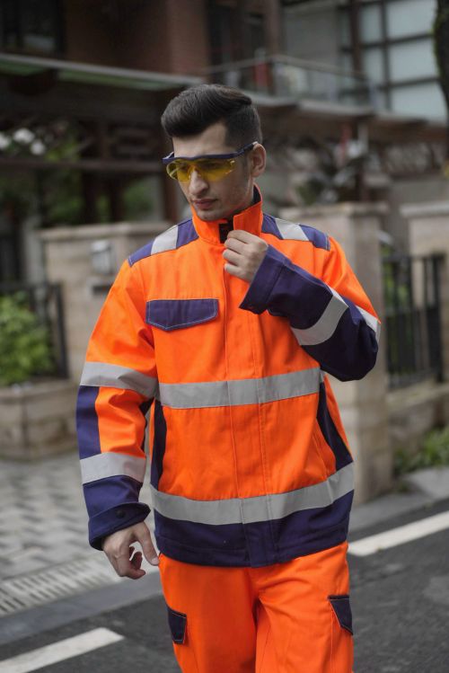 Durable Hi-Vis Safety Jacket Fluorescent Orange EN ISO Workwear Manufacturer OEM