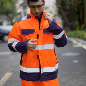 Durable Hi-Vis Safety Jacket Fluorescent Orange EN ISO Workwear Manufacturer OEM