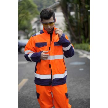 Durable Hi-Vis Safety Jacket Fluorescent Orange EN ISO Workwear Manufacturer OEM