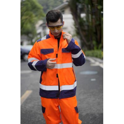 Durable Hi-Vis Safety Jacket Fluorescent Orange EN ISO Workwear Manufacturer OEM