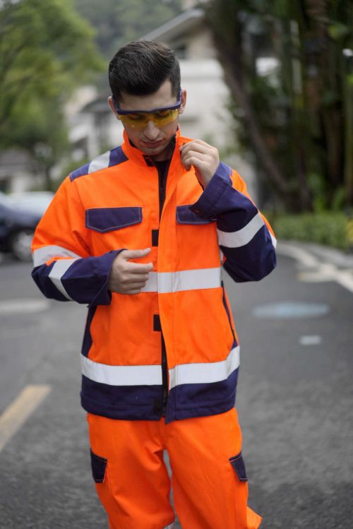Durable Hi-Vis Safety Jacket Fluorescent Orange EN ISO Workwear Manufacturer OEM